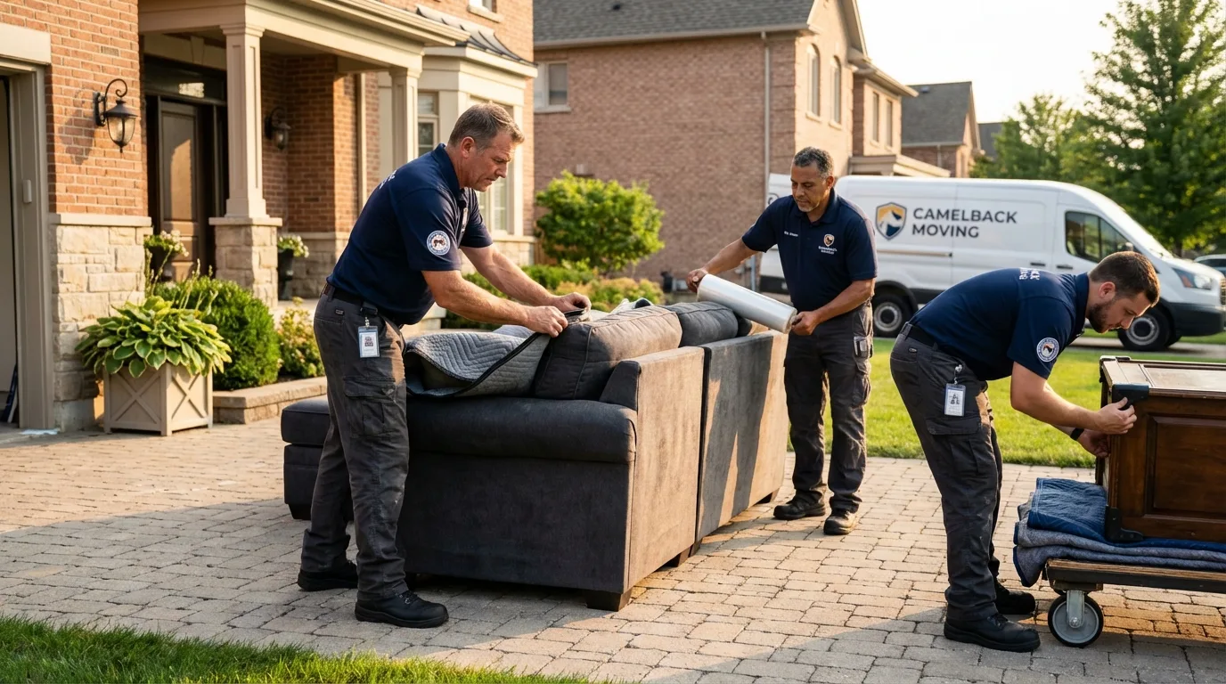 Large estate moving crew wrapping furniture in Plymouth, CT