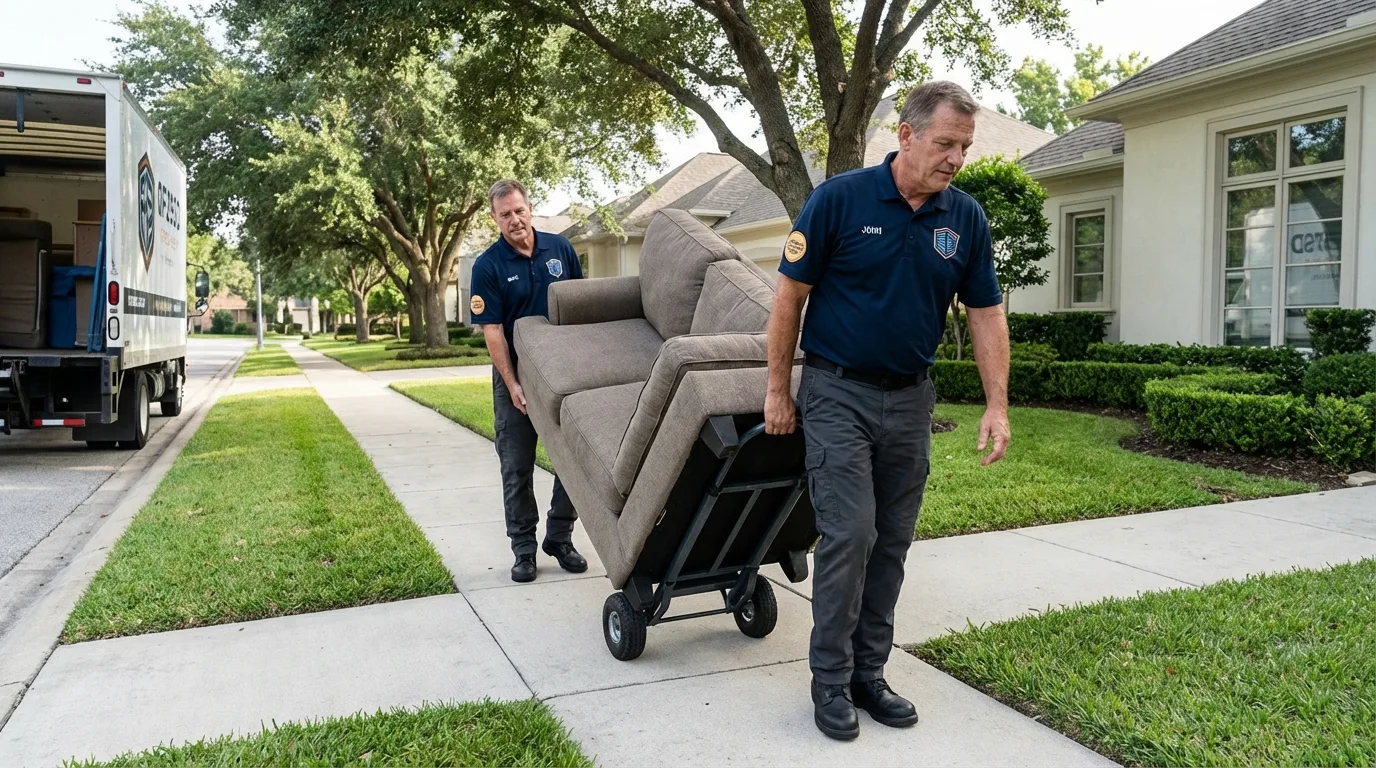 Local residential moving crew loading furniture in Plymouth, CT